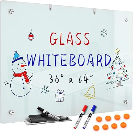 Magnetic Glass Dry Erase Whiteboard 72 x 48 Inches Wall Mounted
