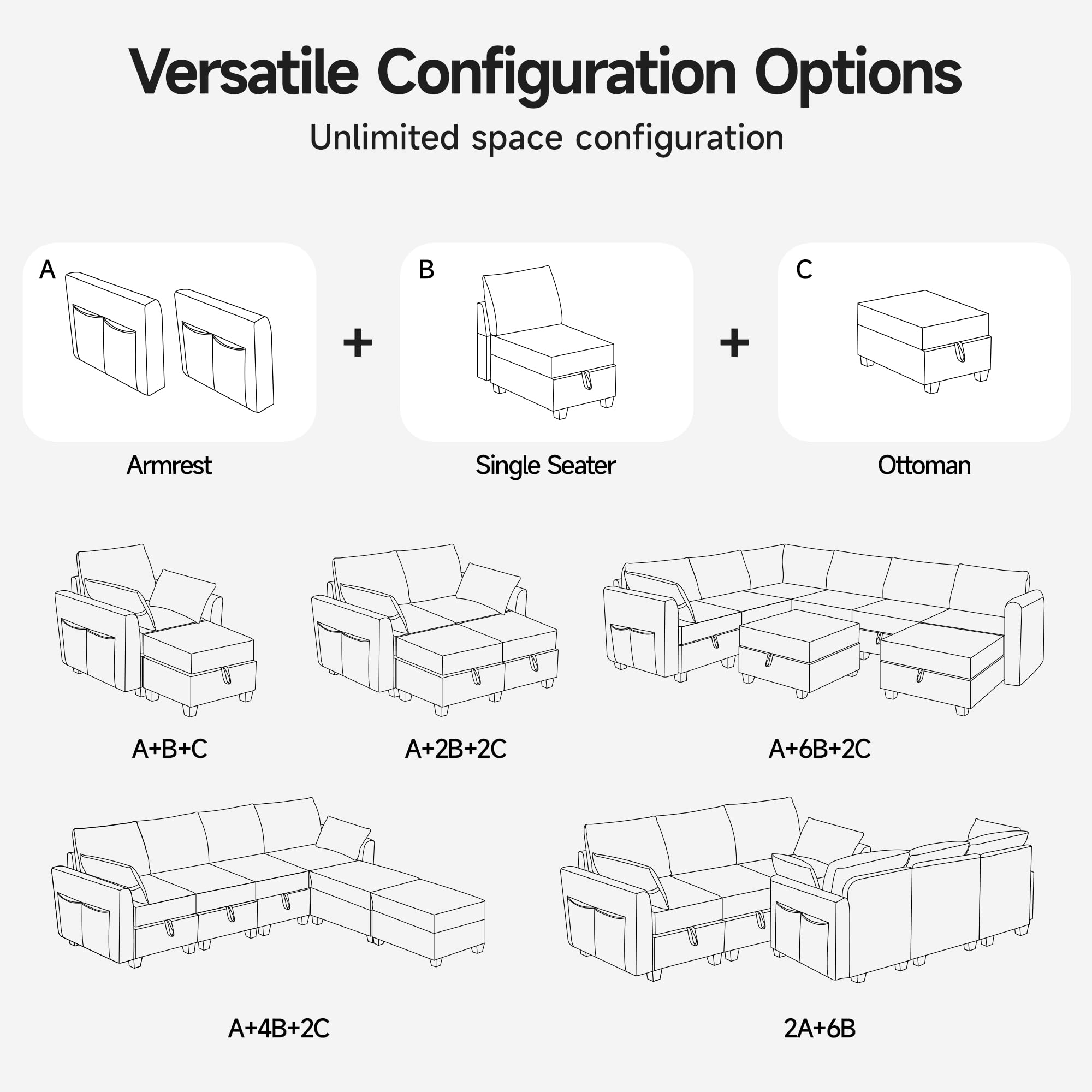 U-Shaped Sectional Sofa with Ottoman - Light Gray Linen