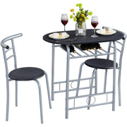 3 Piece Kitchen Dining Table Set with Storage Shelf