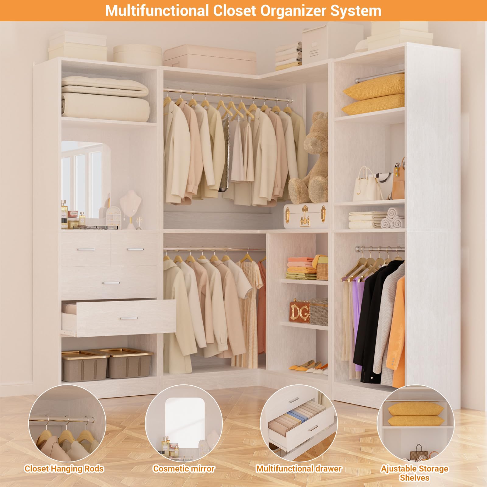 86" Corner Closet System with Mirror