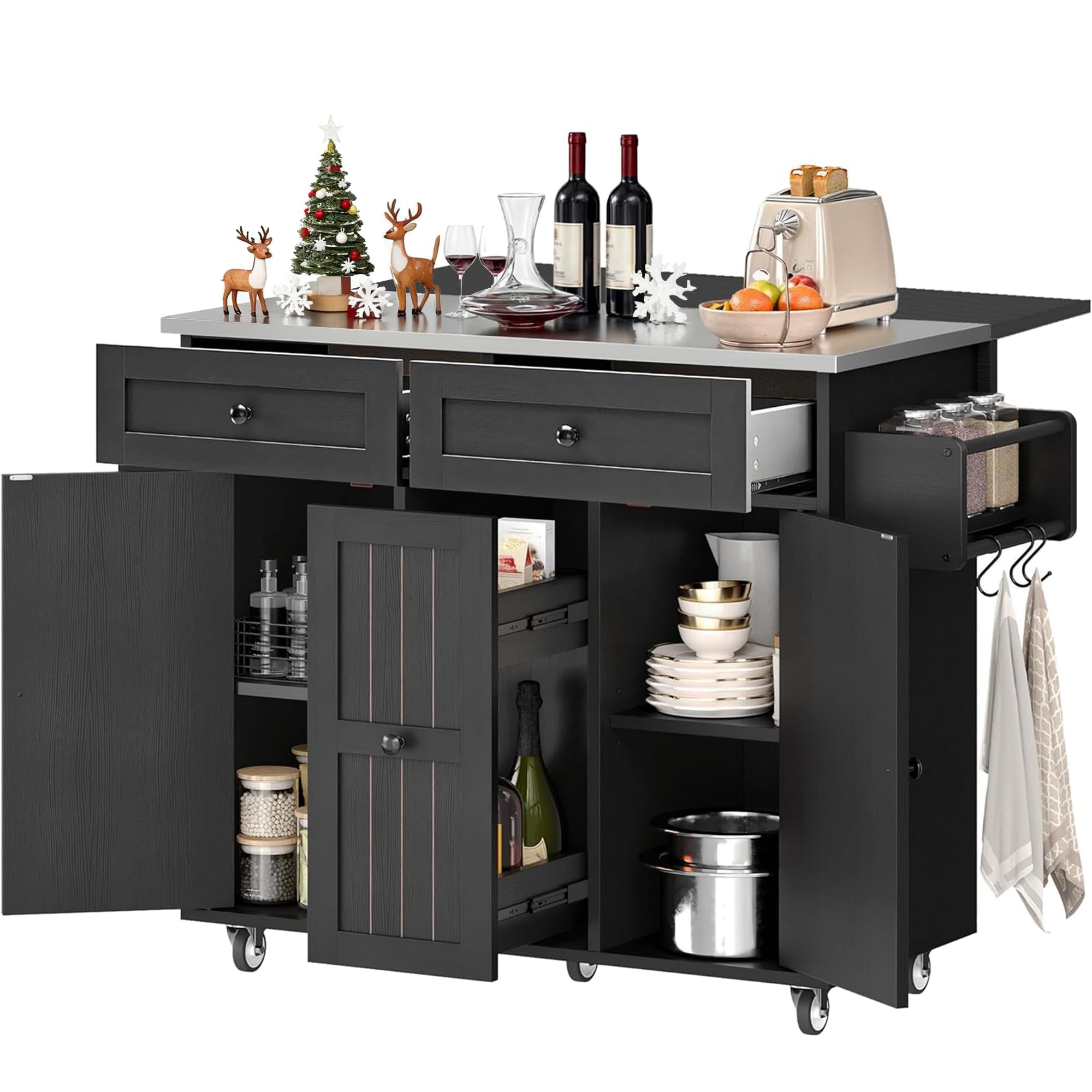 Kitchen Island Cart with Folding Drop Leaf