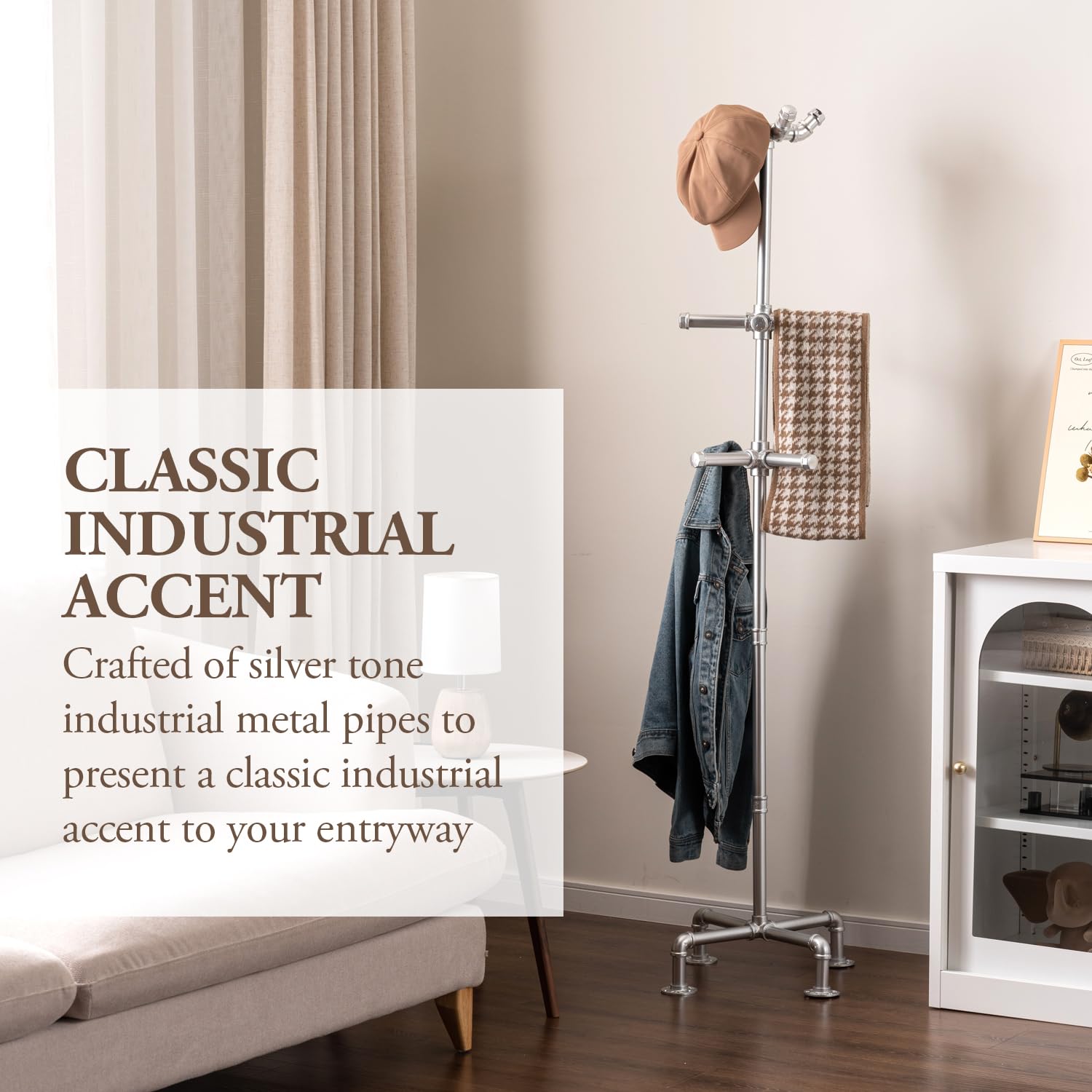 5.5ft Freestanding Coat Rack with Industrial Metal Pipe Design and 12 Hooks