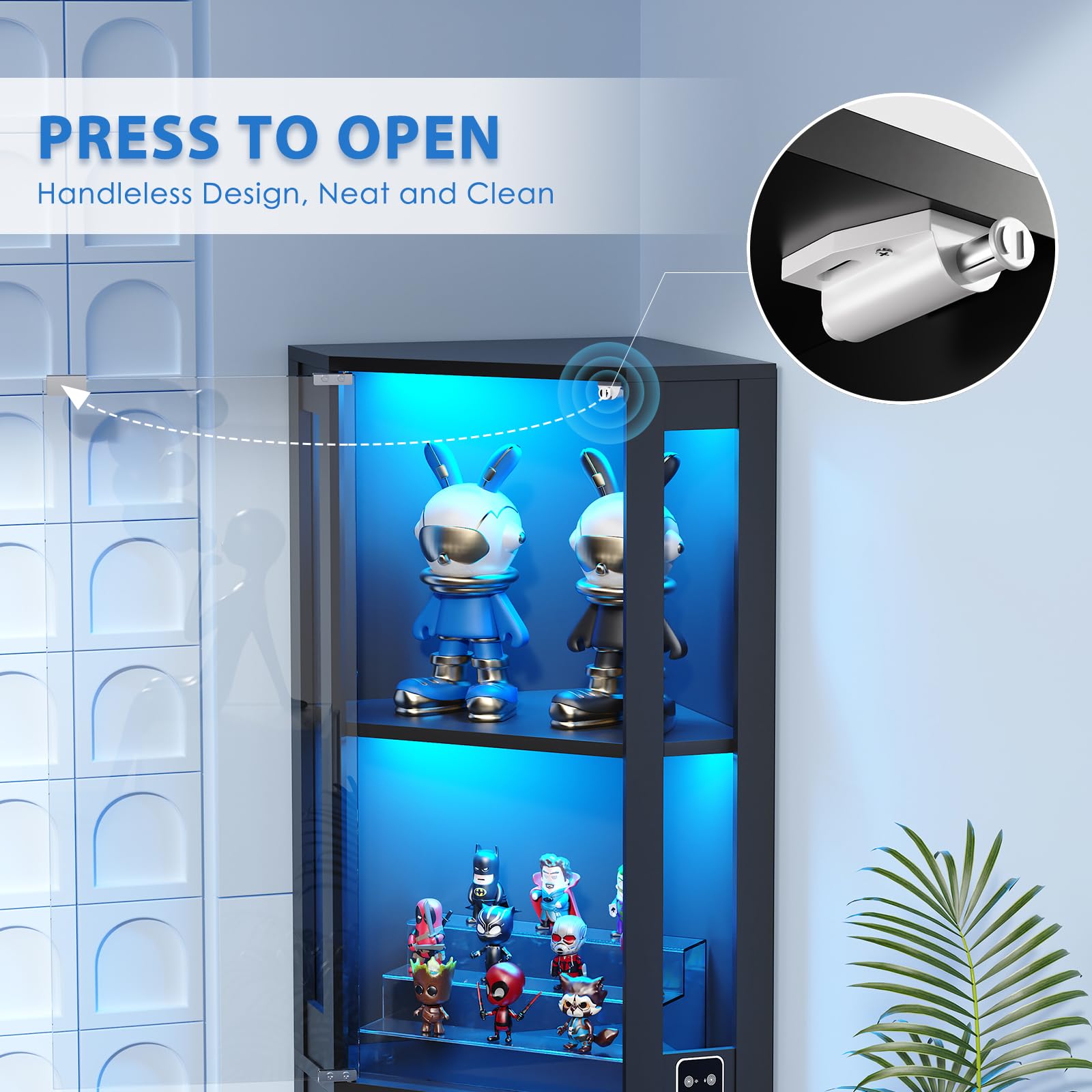 Corner Glass Display Cabinet with LED Lights