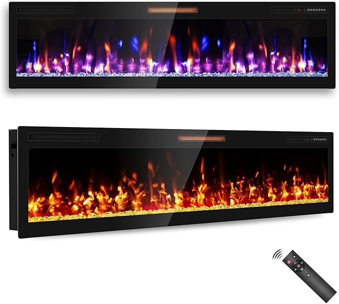 42" Electric Fireplace Wall Mounted & Freestanding LED Insert