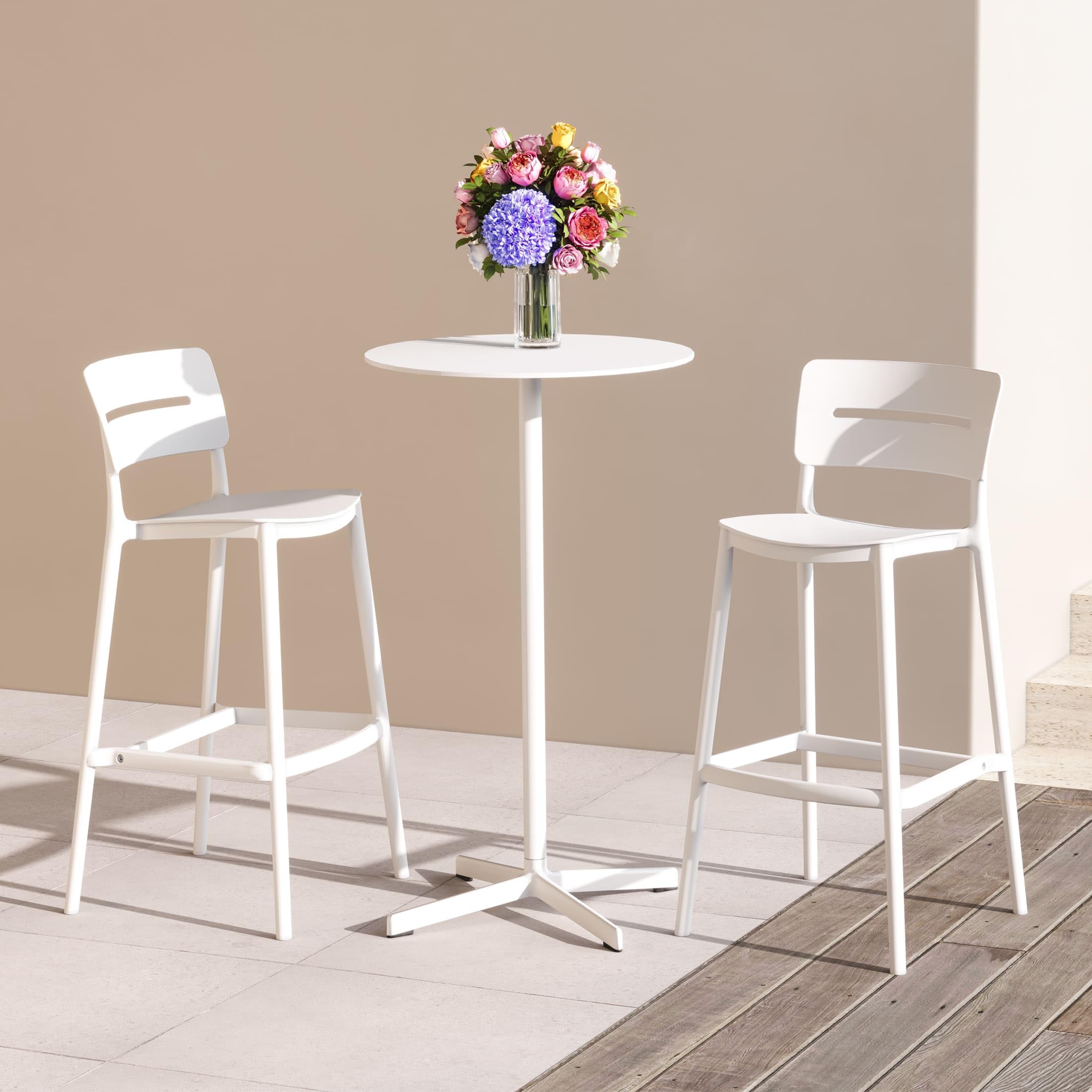 Stackable Polypropylene Outdoor Patio Bar Stools Set of 2