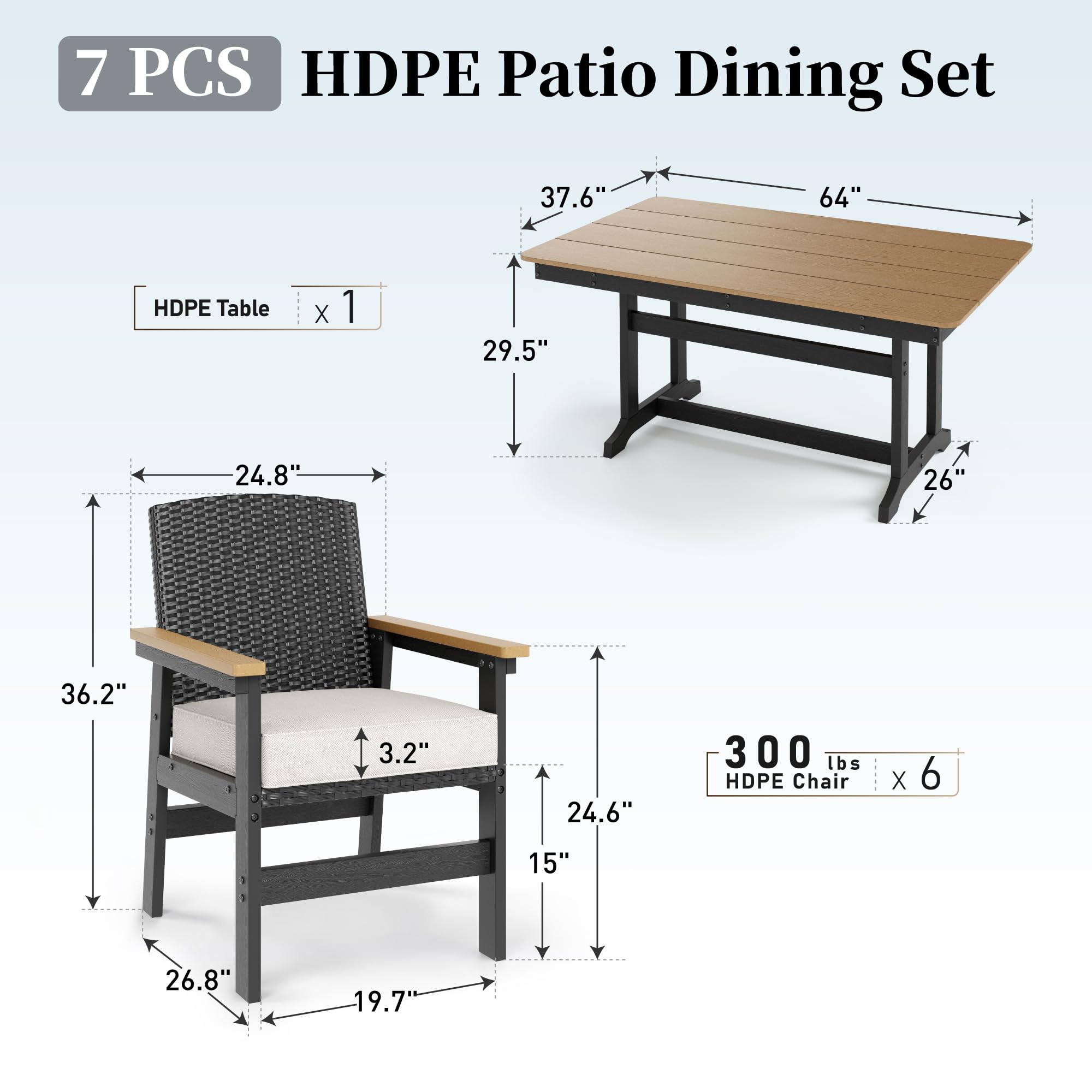 7-Piece HDPE Outdoor Dining Set with Wicker Rattan Chairs