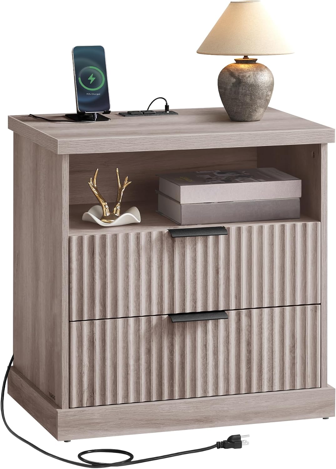 Nightstands with Charging Station Set of 2