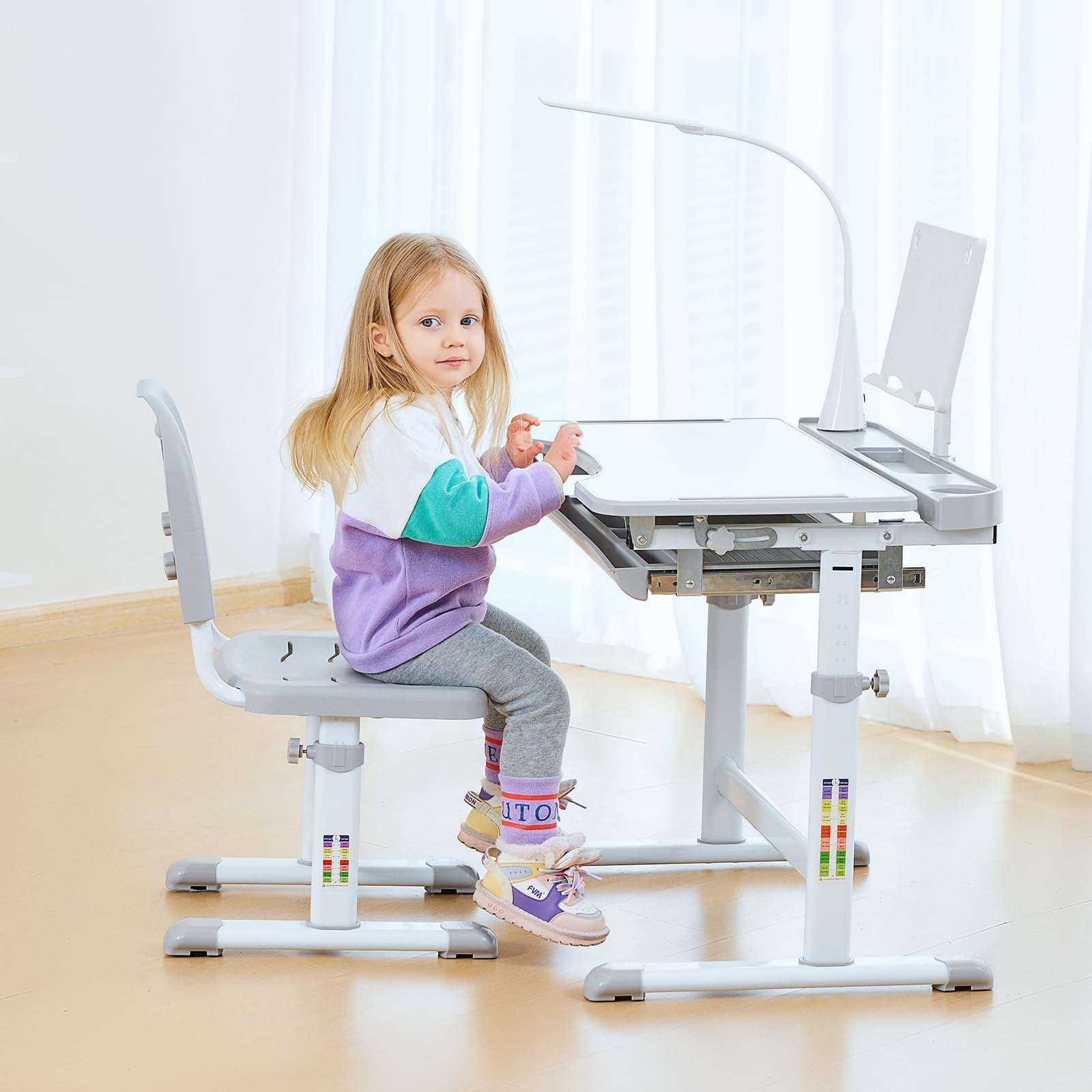 Kids Desk and Chair Set with LED Lamp