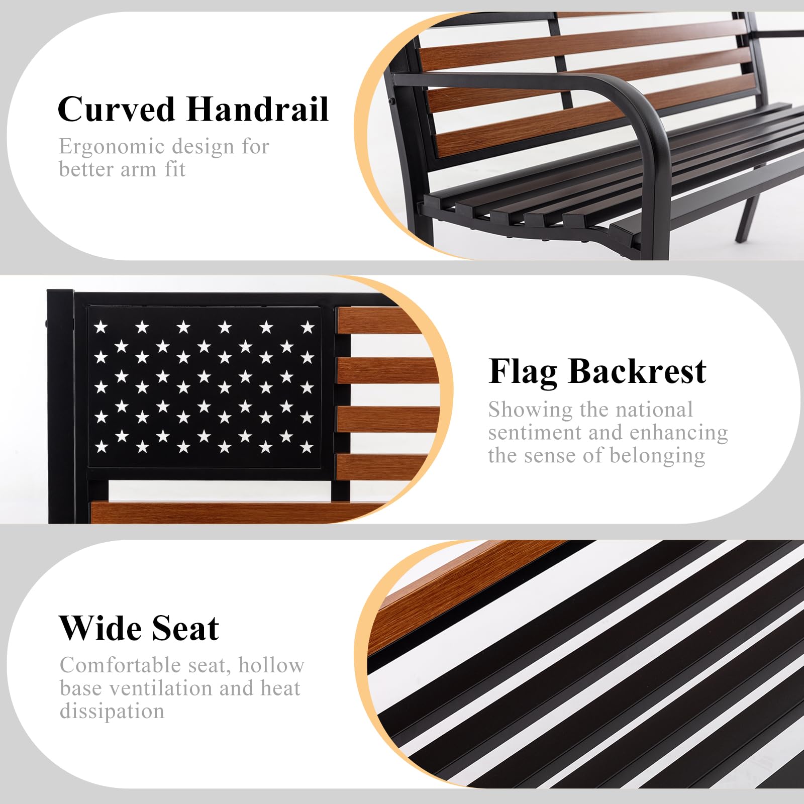 50" Outdoor Garden Bench with Americana Style Backrest