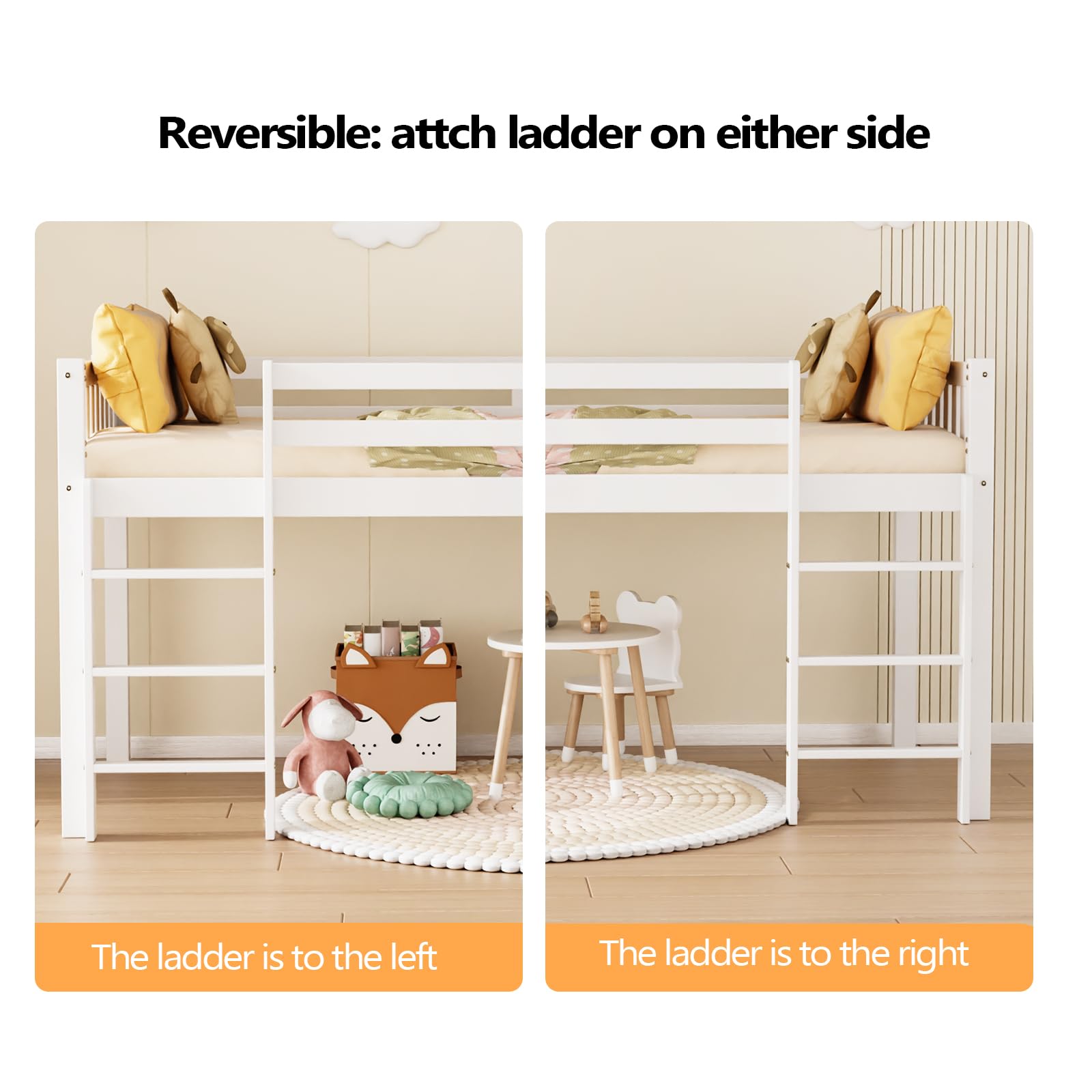 Twin Loft Bed Frame with Guardrail and Ladder