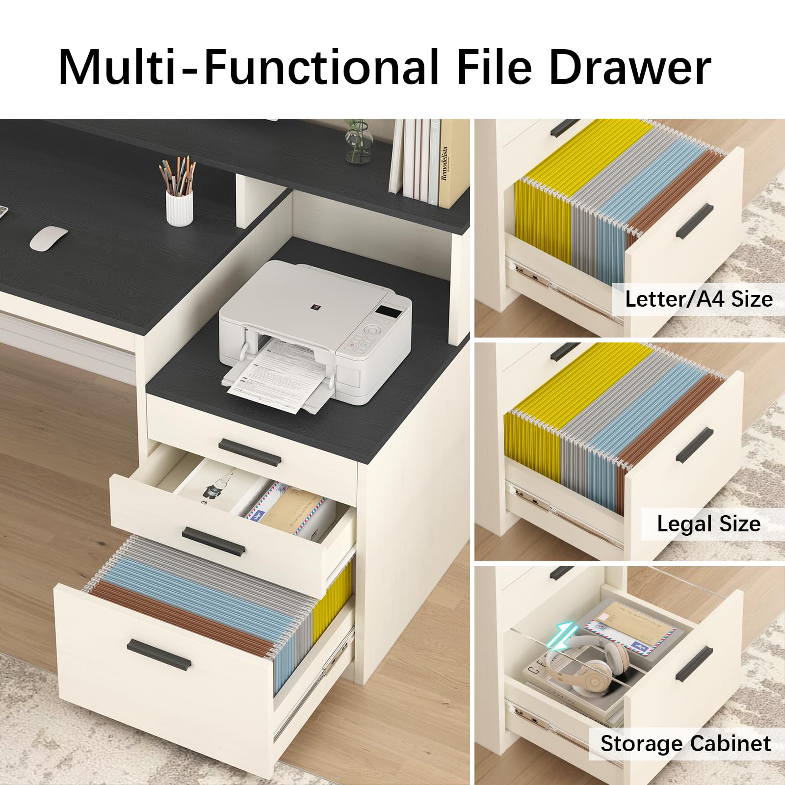 65 Inch Computer Desk with 3 Drawers and Storage Shelves