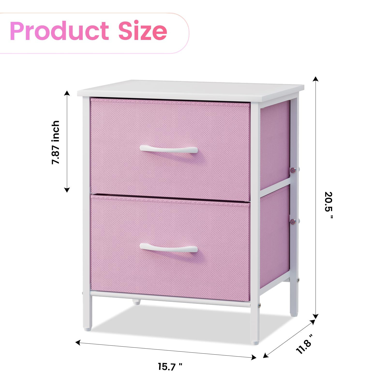 2-Drawer Pink Nightstand with Steel Frame