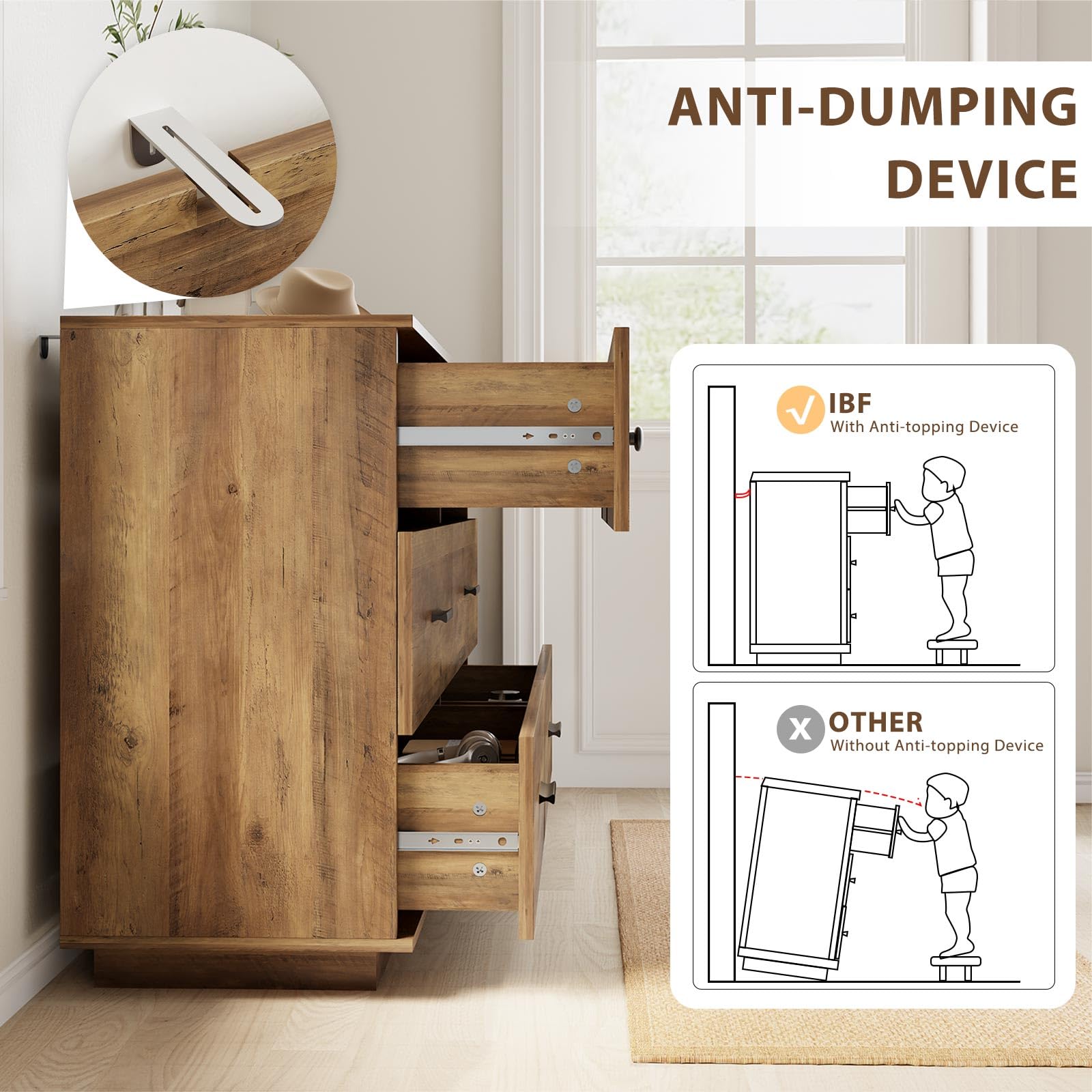 Farmhouse 6 Drawer Dresser with Fluted Design