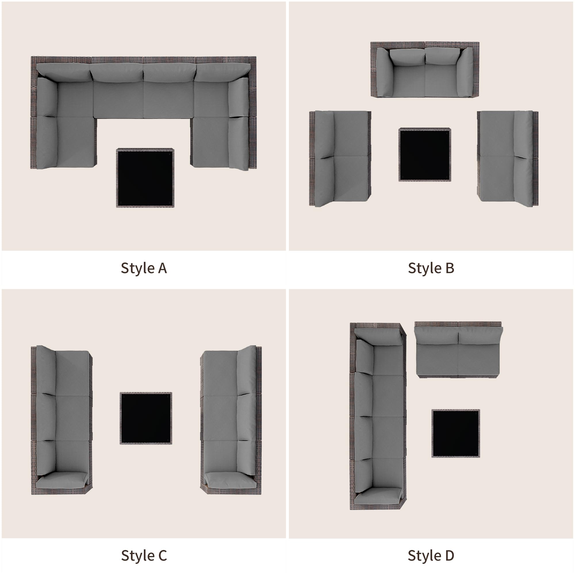 7-Piece Outdoor Sectional Rattan Sofa Set with Glass Coffee Table