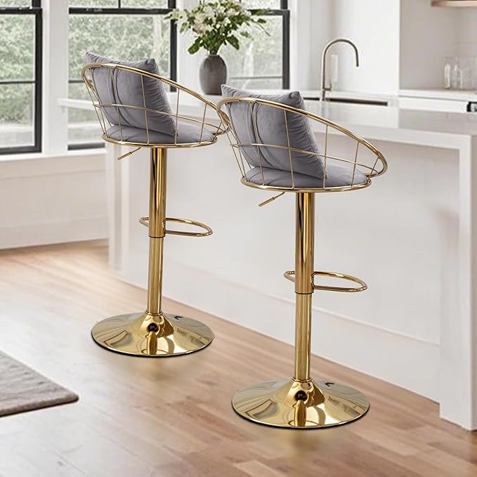 Modern Velvet Swivel Bar Stools Set of 2