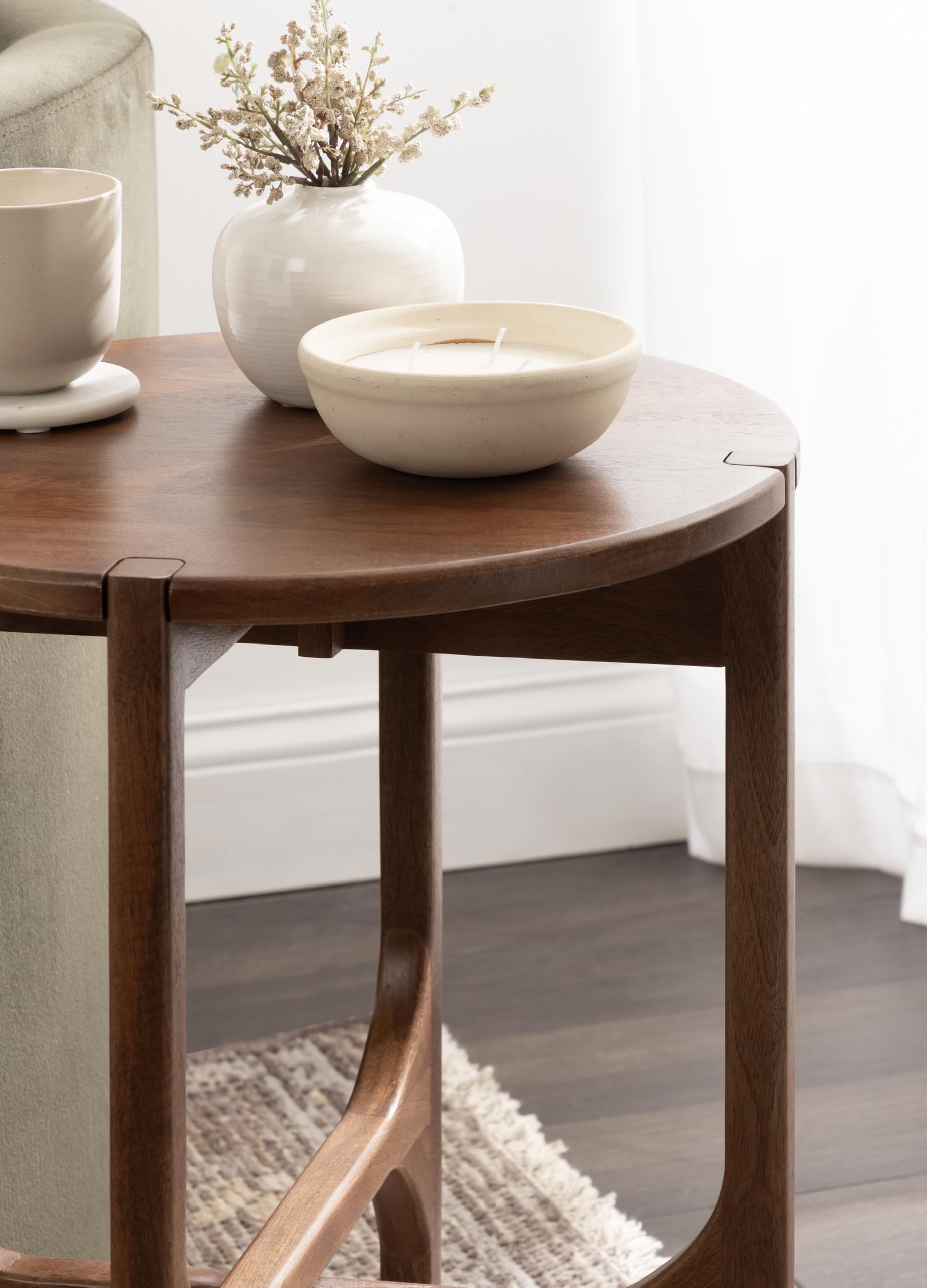 Modern Geometric Mango Wood Round Side Table
