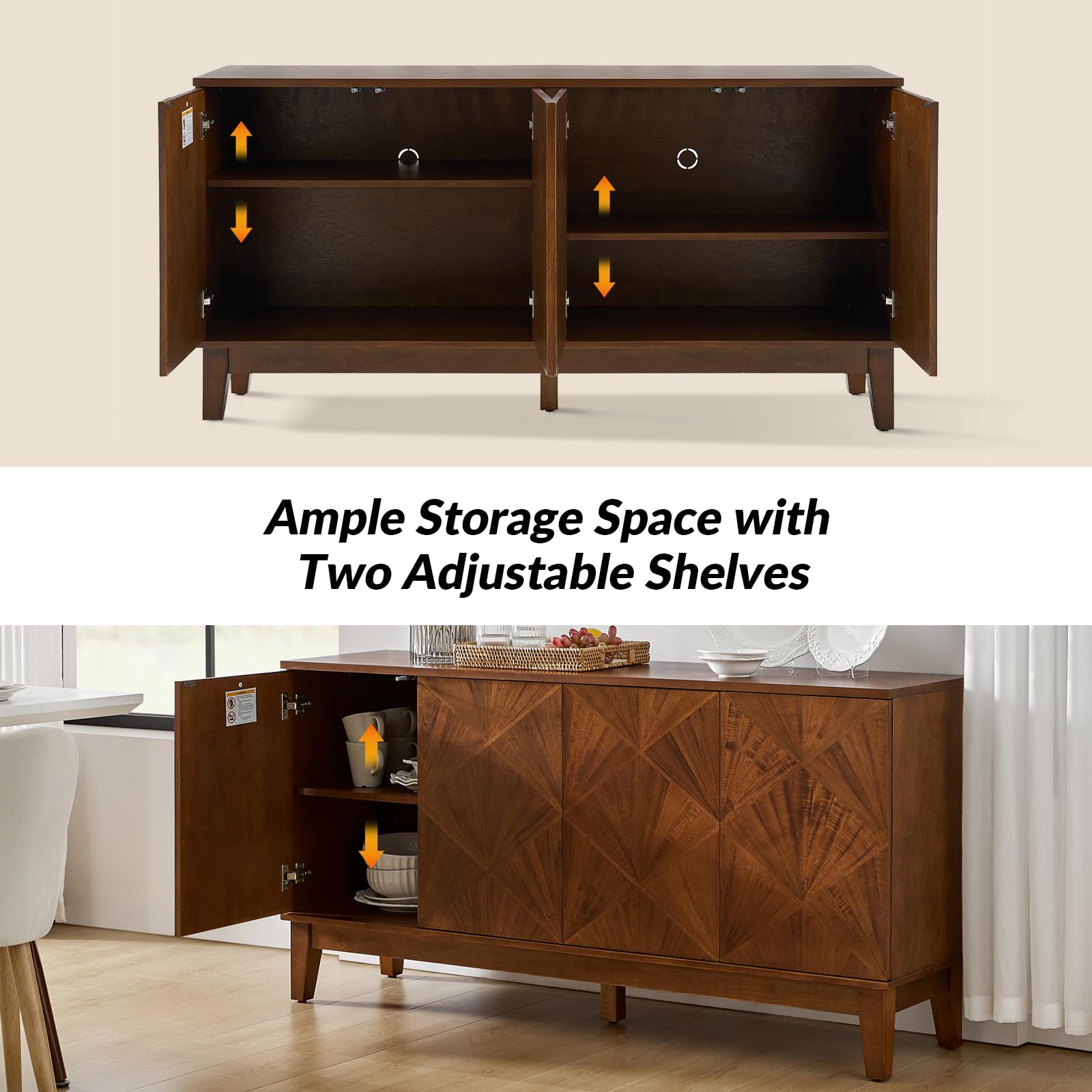 Walnut Sideboard Buffet Cabinet 60"