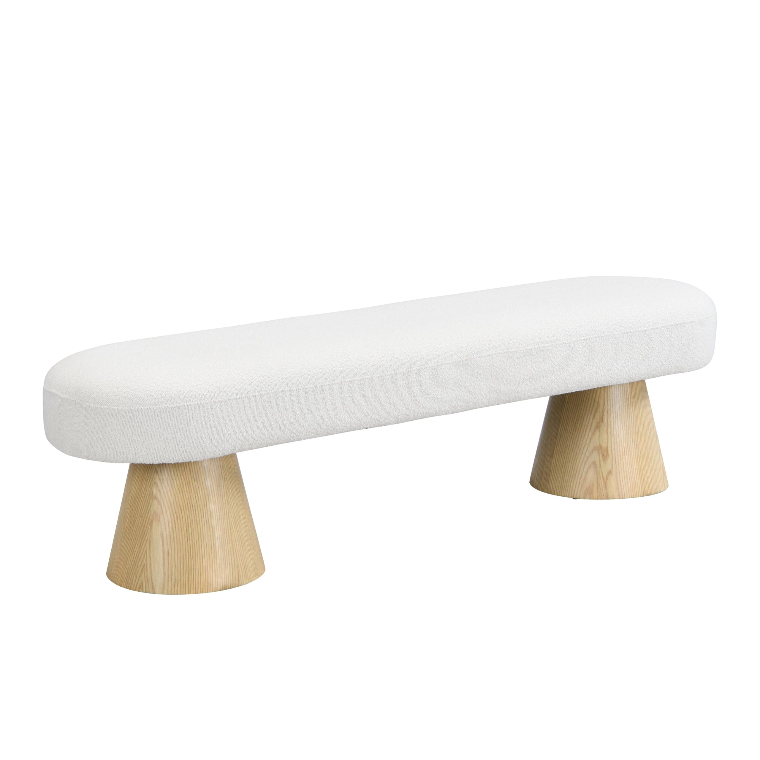 64" Oval Boucle Dining Bench Beige