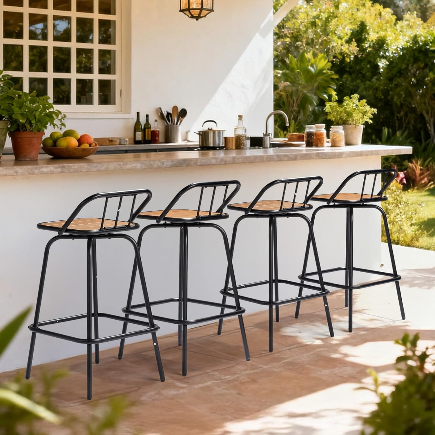 Outdoor Swivel Bar Stools 30 Inch with Backrest