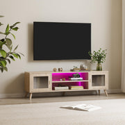 LED TV Stand with Charging Station and Glass Doors