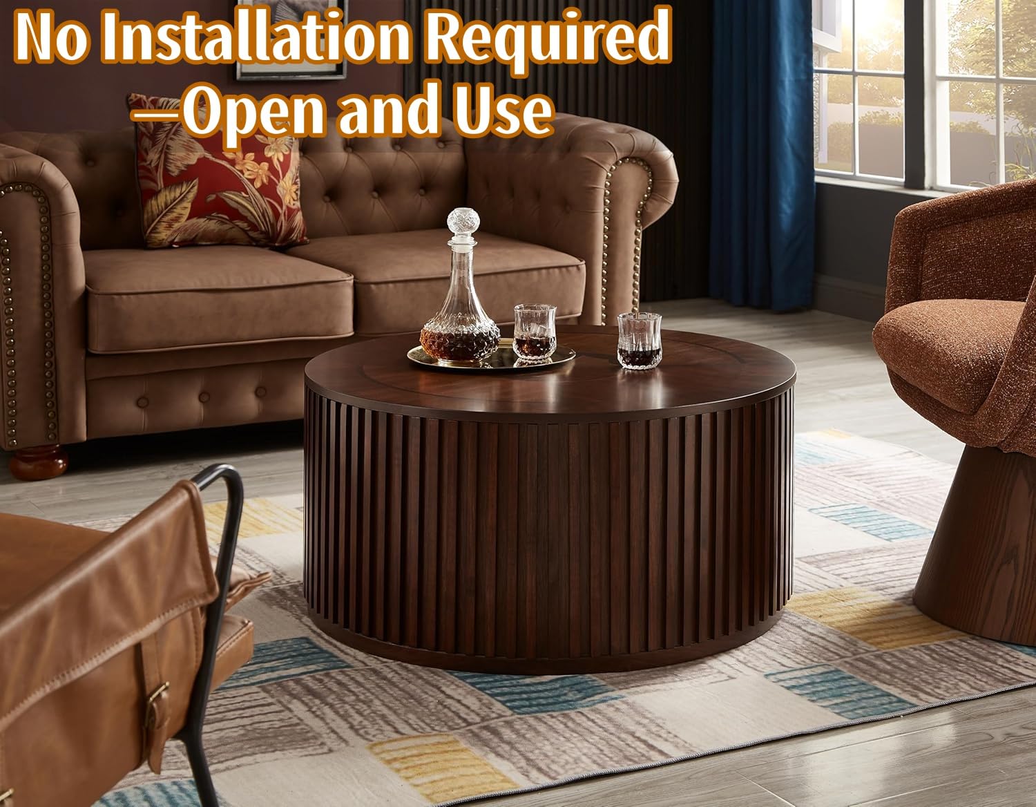 Round Lift Top Coffee Table with Storage and Hidden Compartment