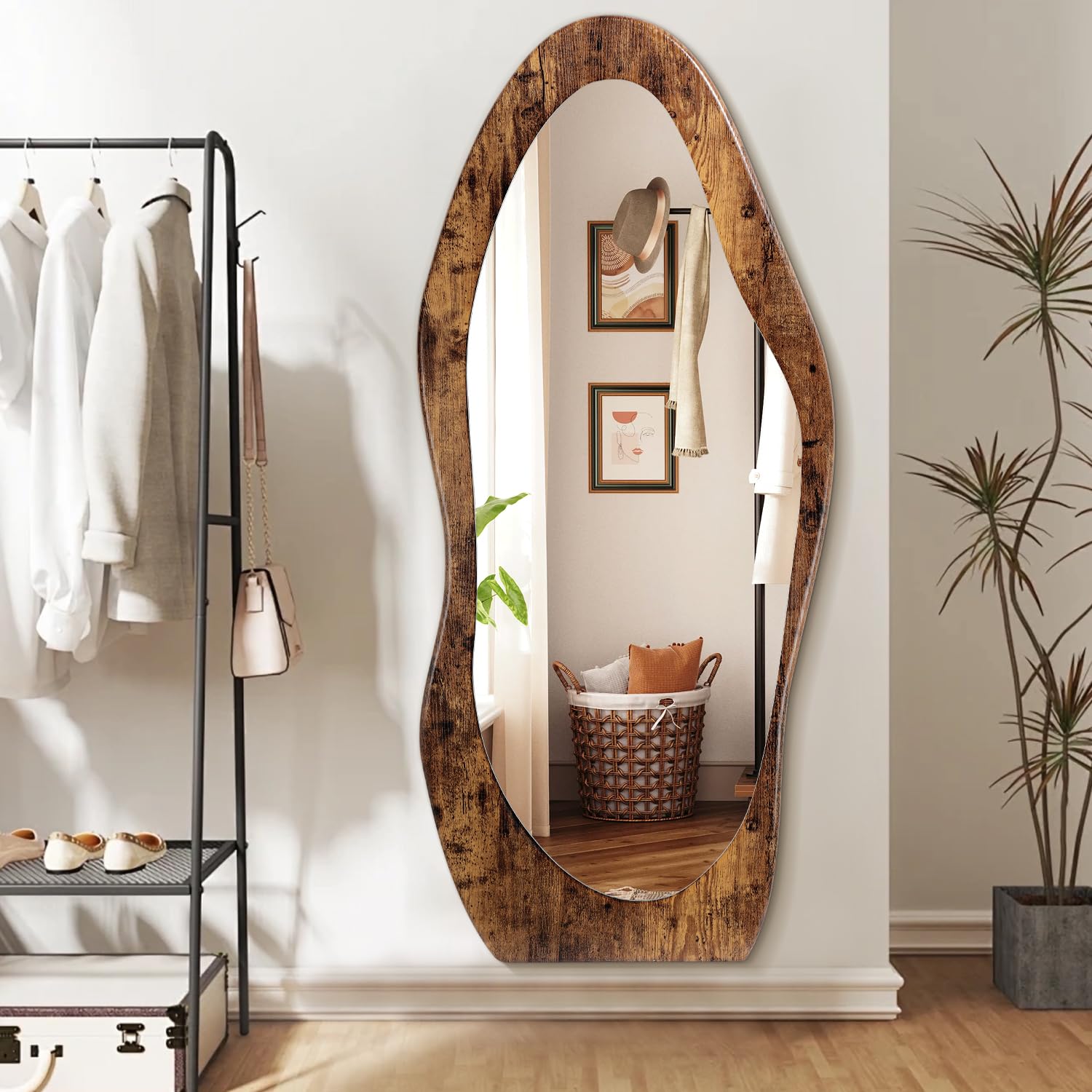 Irregular Full Length Mirror 59" x 24" Dark Brown