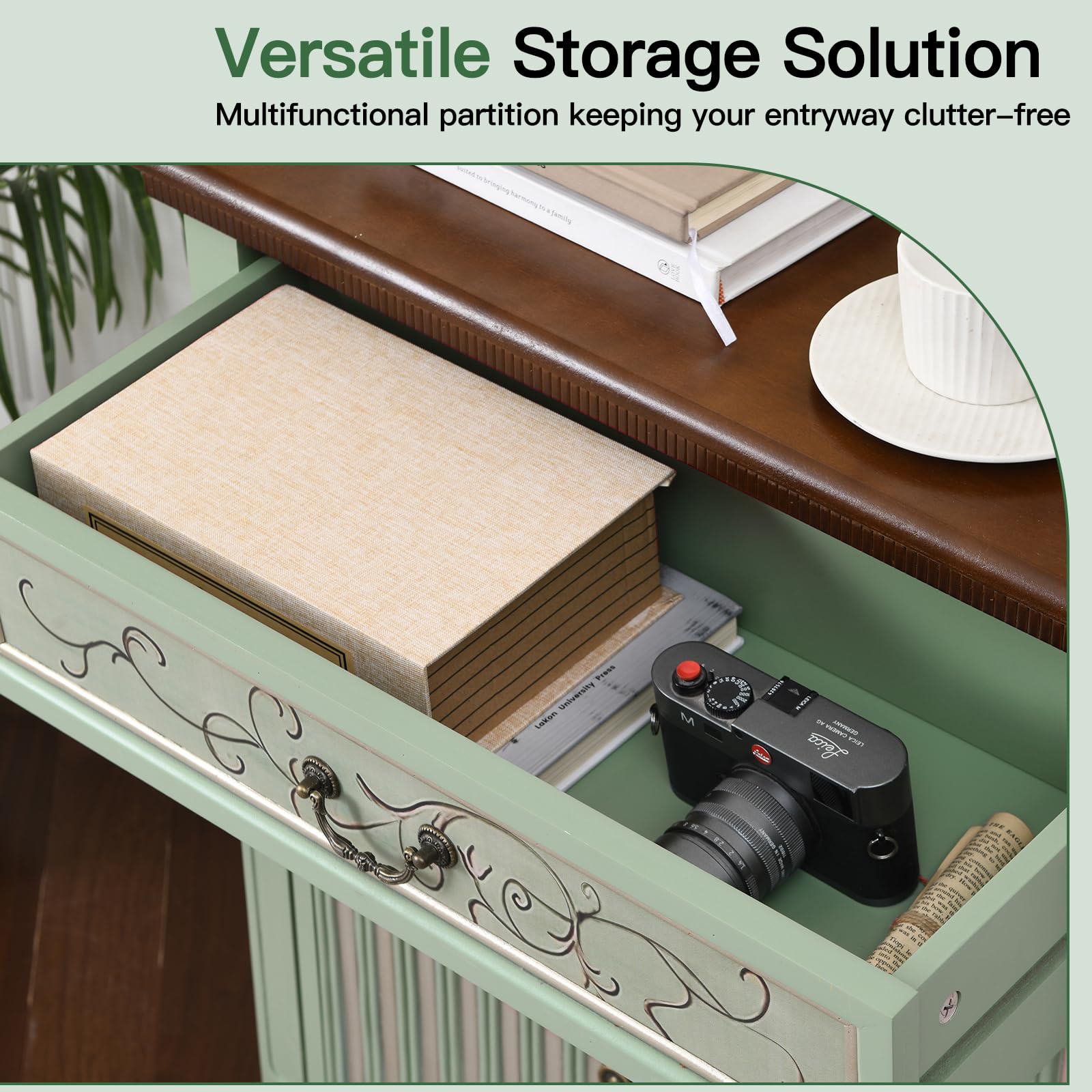 Vintage Green Accent Cabinet with Textured Doors