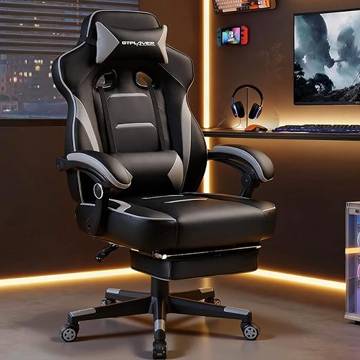 Gaming Chair with Footrest and Lumbar Support