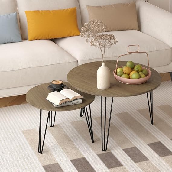 Round Nesting Coffee Table Set of 2 with Marble Tabletop