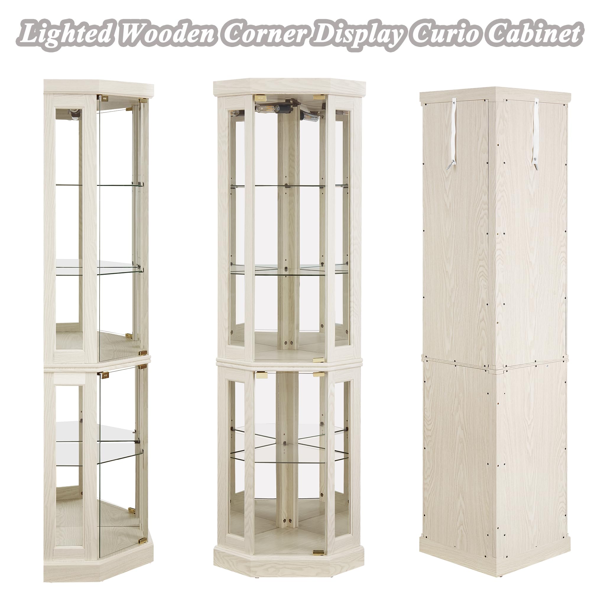 69" Lighted Corner Curio Cabinet with Adjustable Shelves