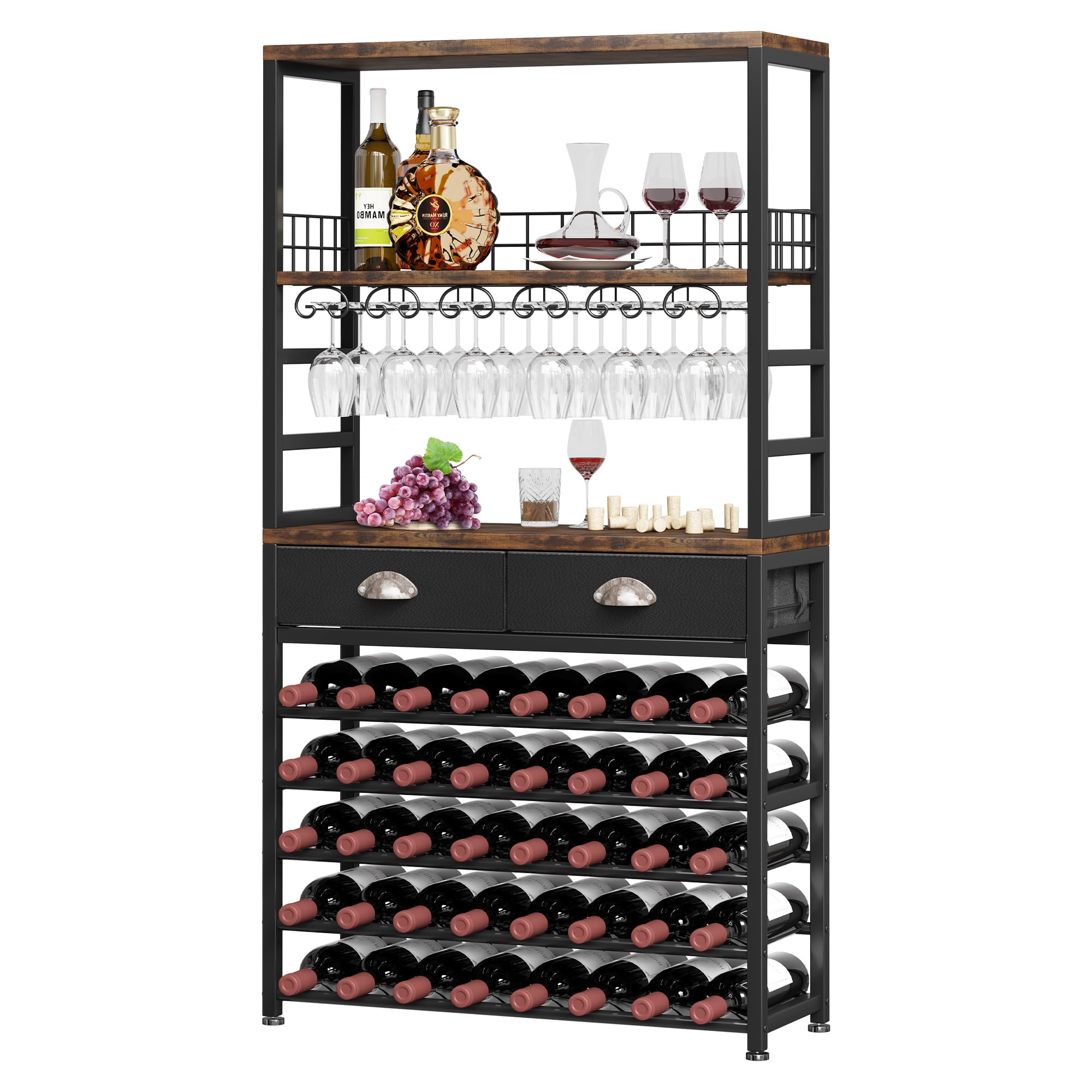 Wine Rack Cabinet with Storage and Drawer