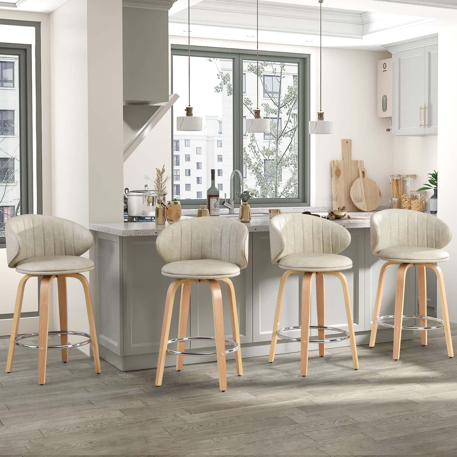 Modern Swivel Bar Stools Set of 2 with Back