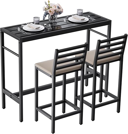 3 Piece Outdoor Patio Bar Set with Cushioned Stools