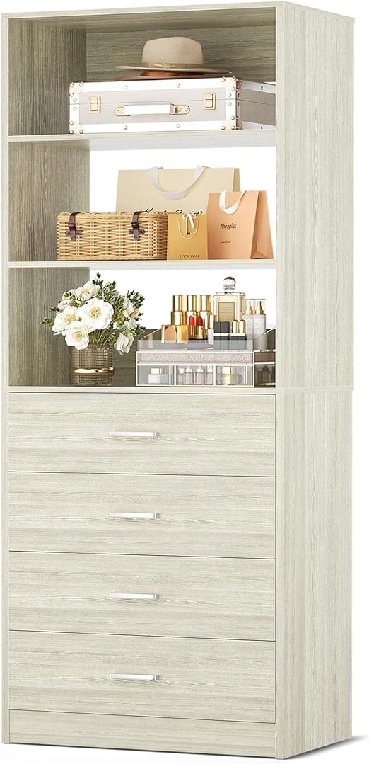 Wood Closet System with 4 Drawers - White
