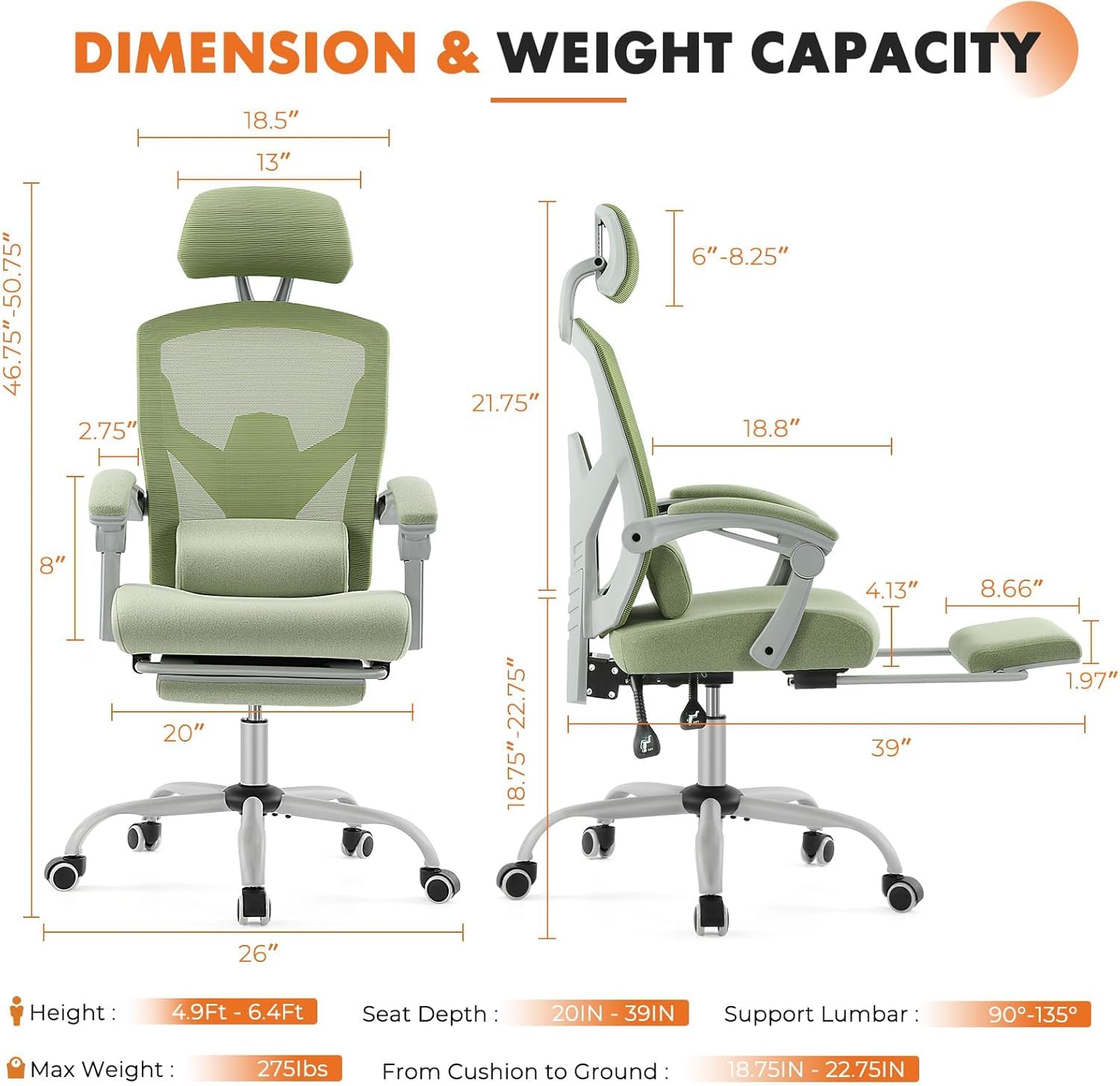Ergonomic High-Back Mesh Office Chair with Footrest