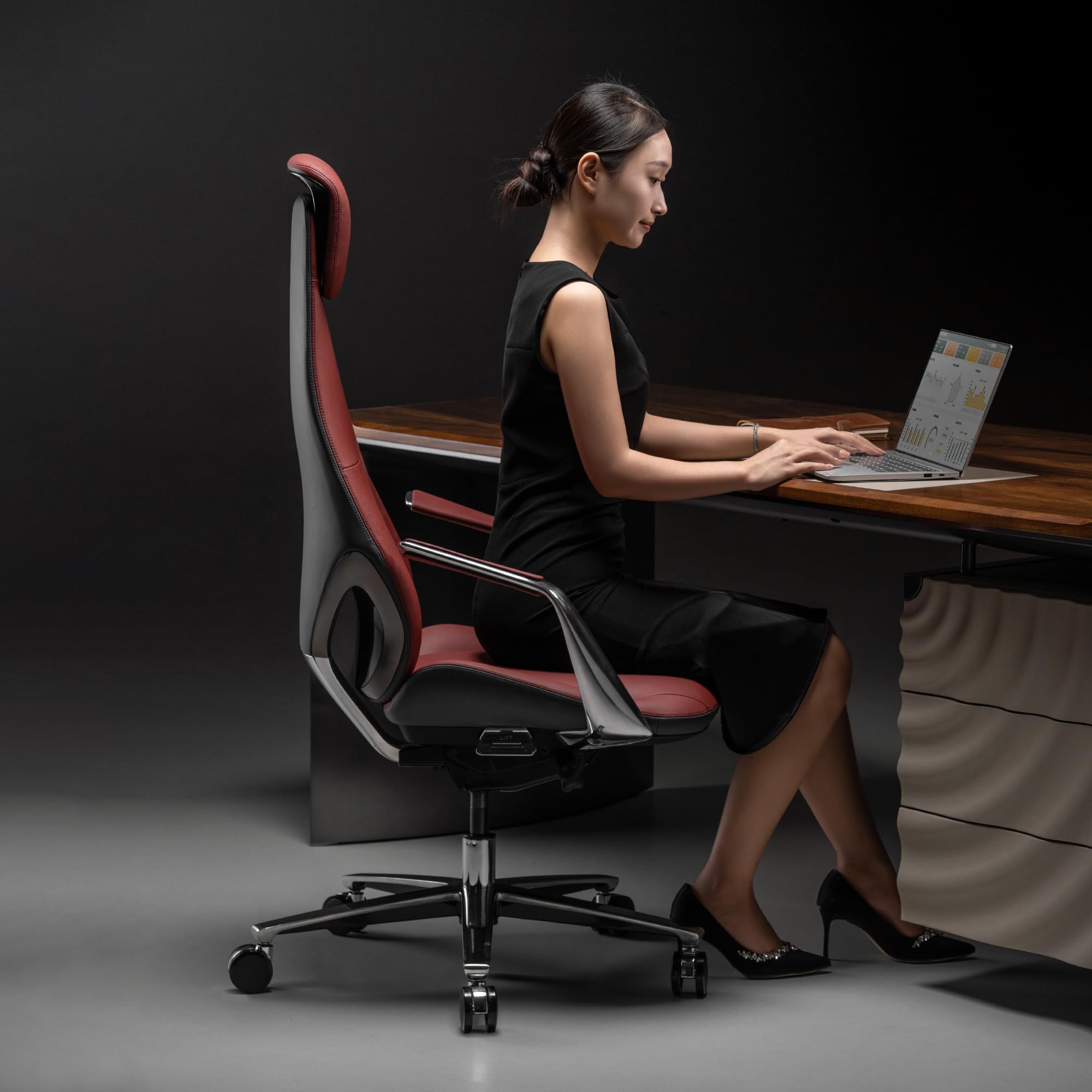Luxury Executive Office Chair Genuine Leather High Back Ergonomic Reclining Red