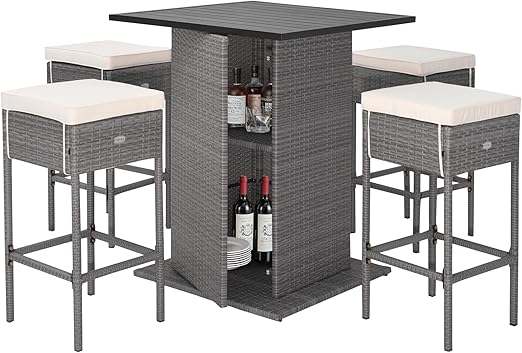 5-Piece Outdoor Wicker Bar Set with Storage