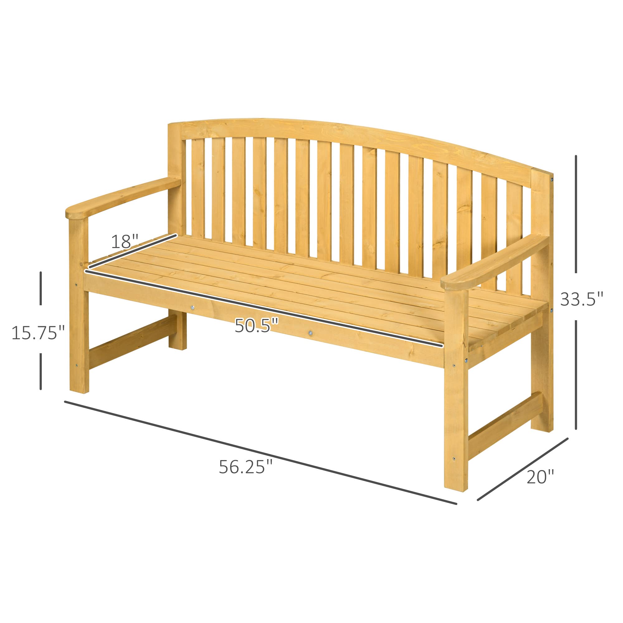 2-Seater Outdoor Wood Bench with Backrest