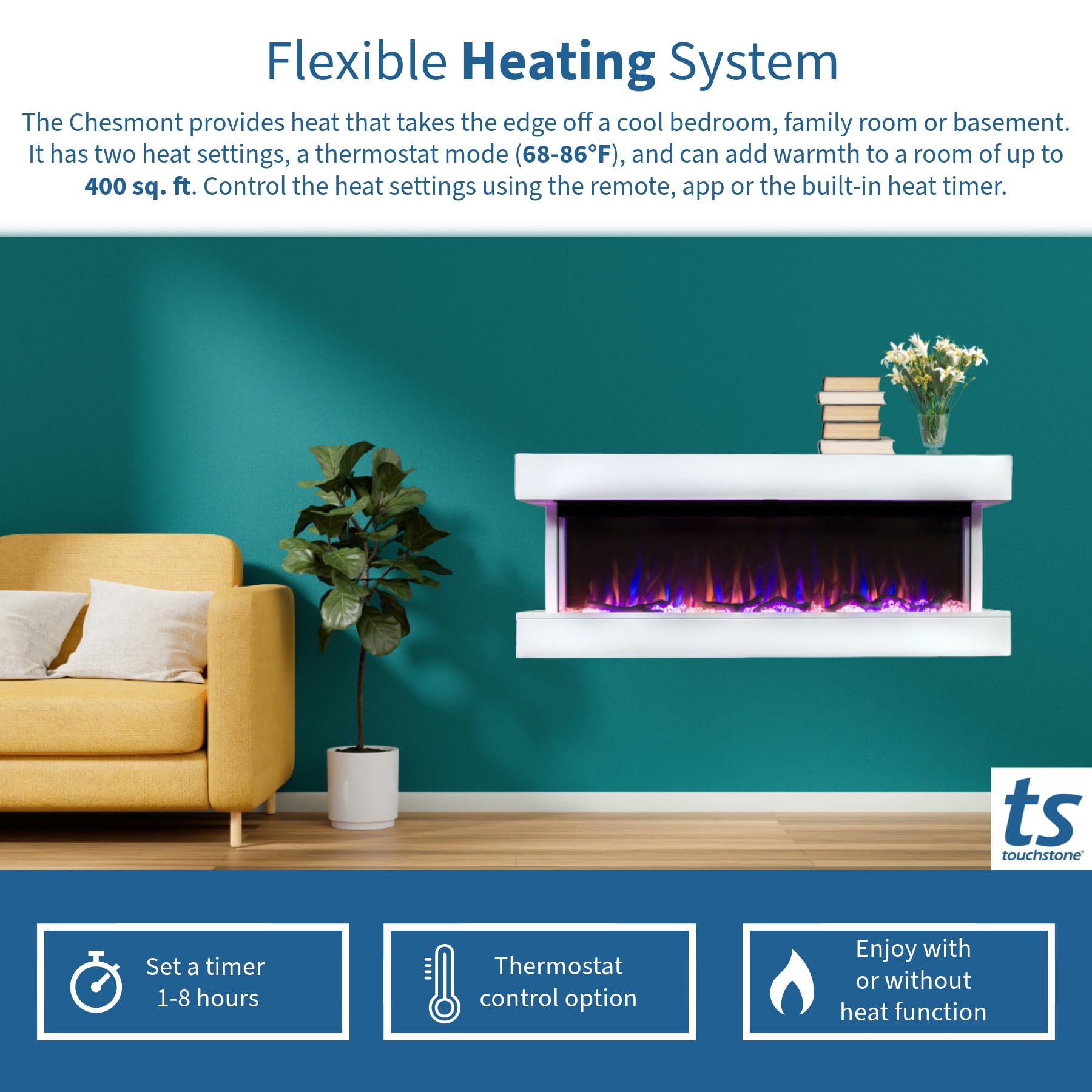 50" Smart Electric Fireplace White