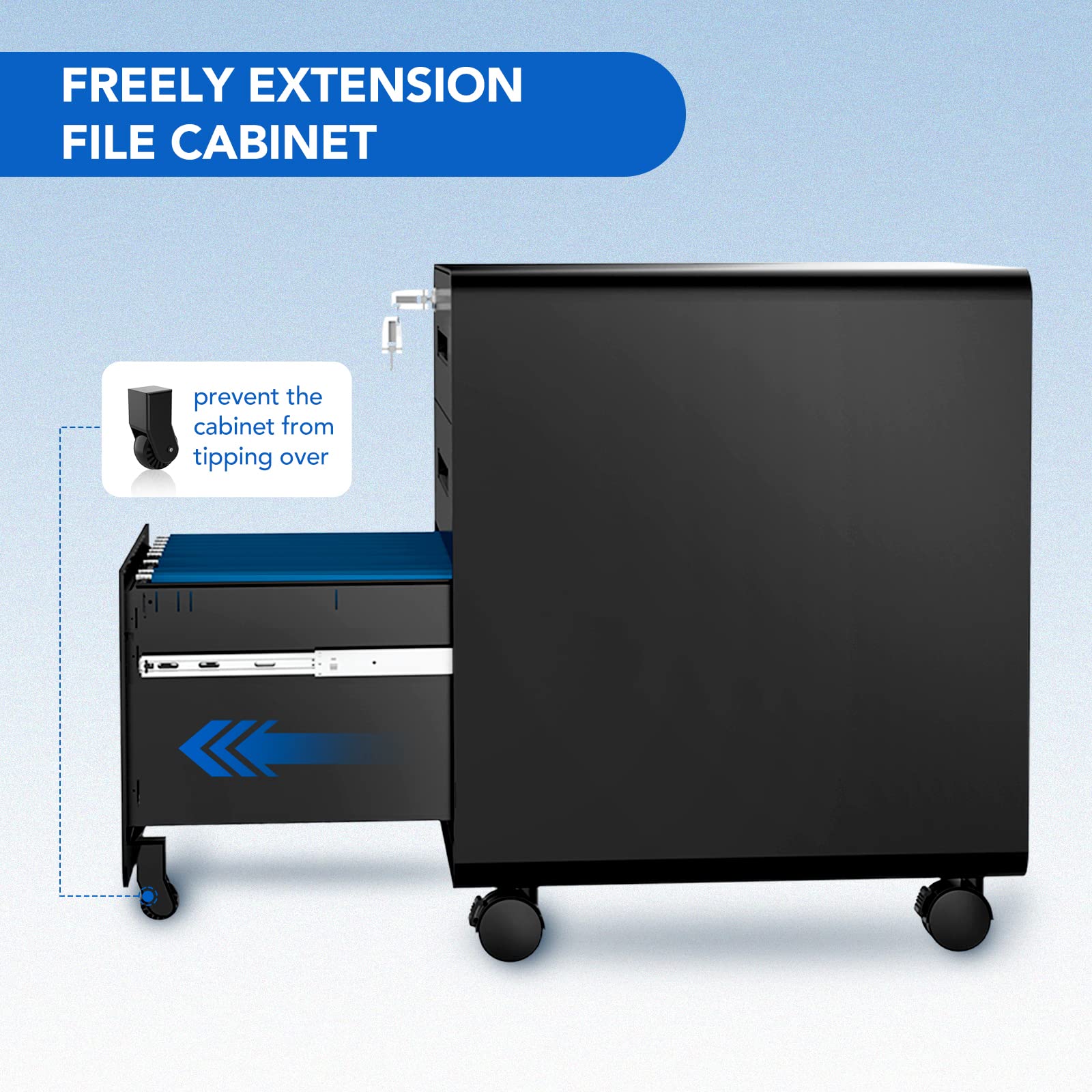 3 Drawer Mobile File Cabinet with Lock and Wheels