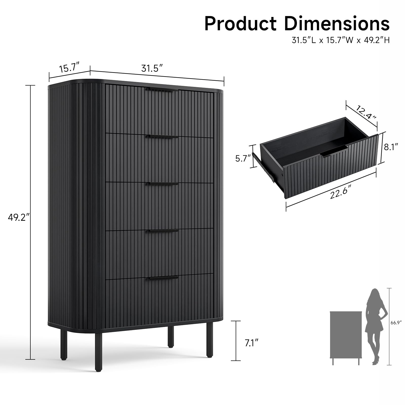 Fluted Dresser with 5 Drawers