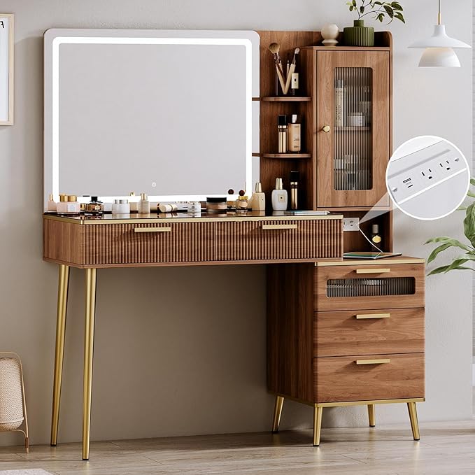 47.24" Modern Vanity Desk with Mirror and Lights
