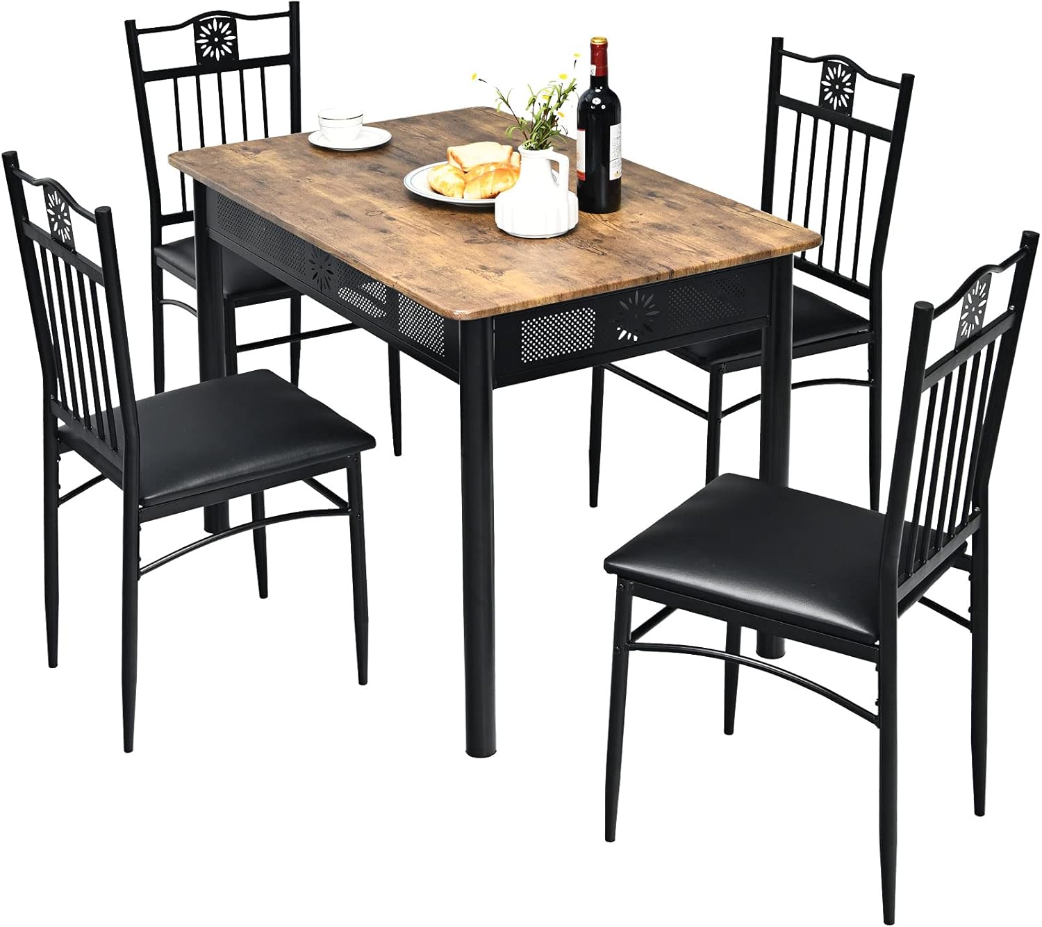 5-Piece Dining Set with Tempered Glass Table