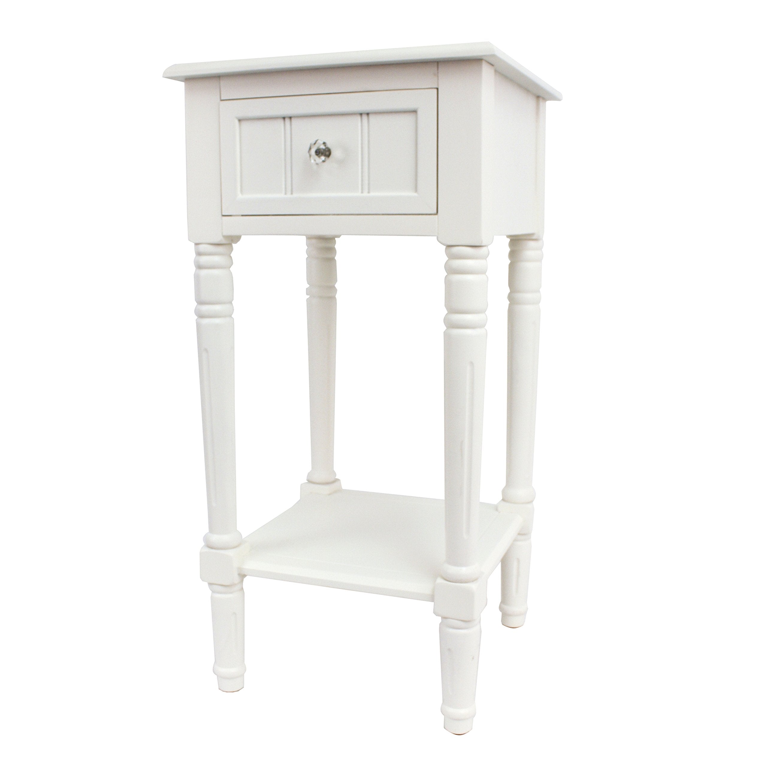 White Traditional Accent Table with Drawer