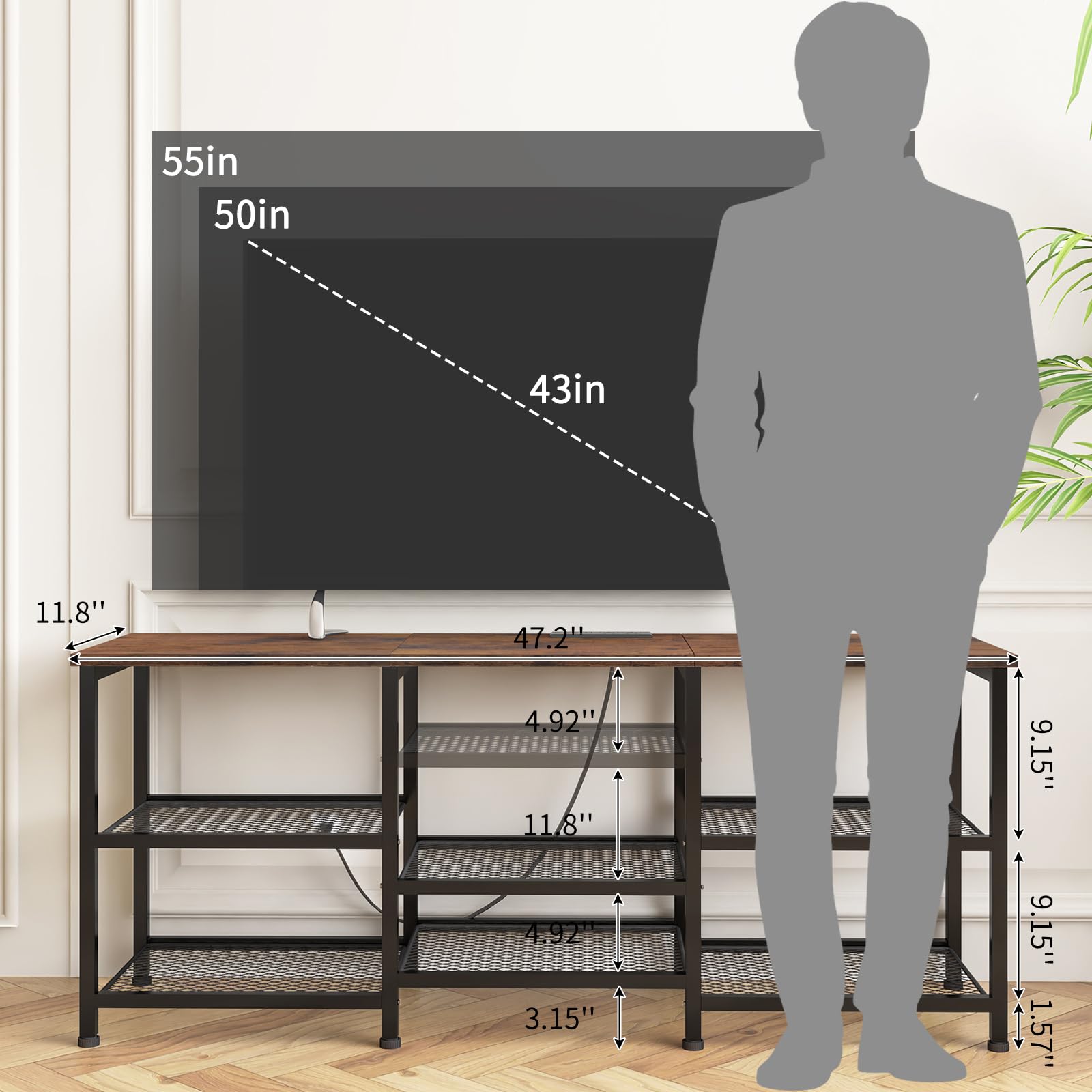 TV Stand with Charging Station and LED Lights