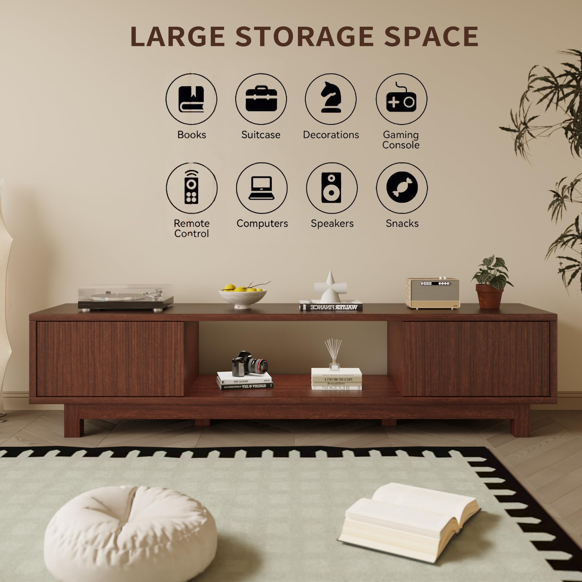 70" TV Stand with Storage and Open Shelves