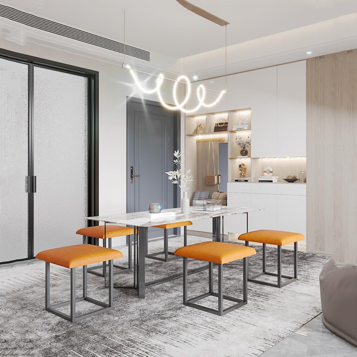 5-in-1 Nesting Pouf Ottoman Set with Metal Frame