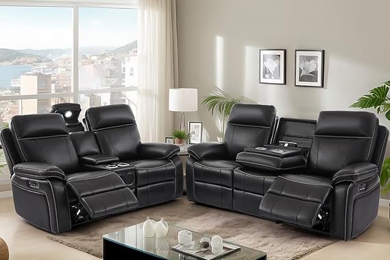 Power Reclining Loveseat with LED Light and Bluetooth Speakers