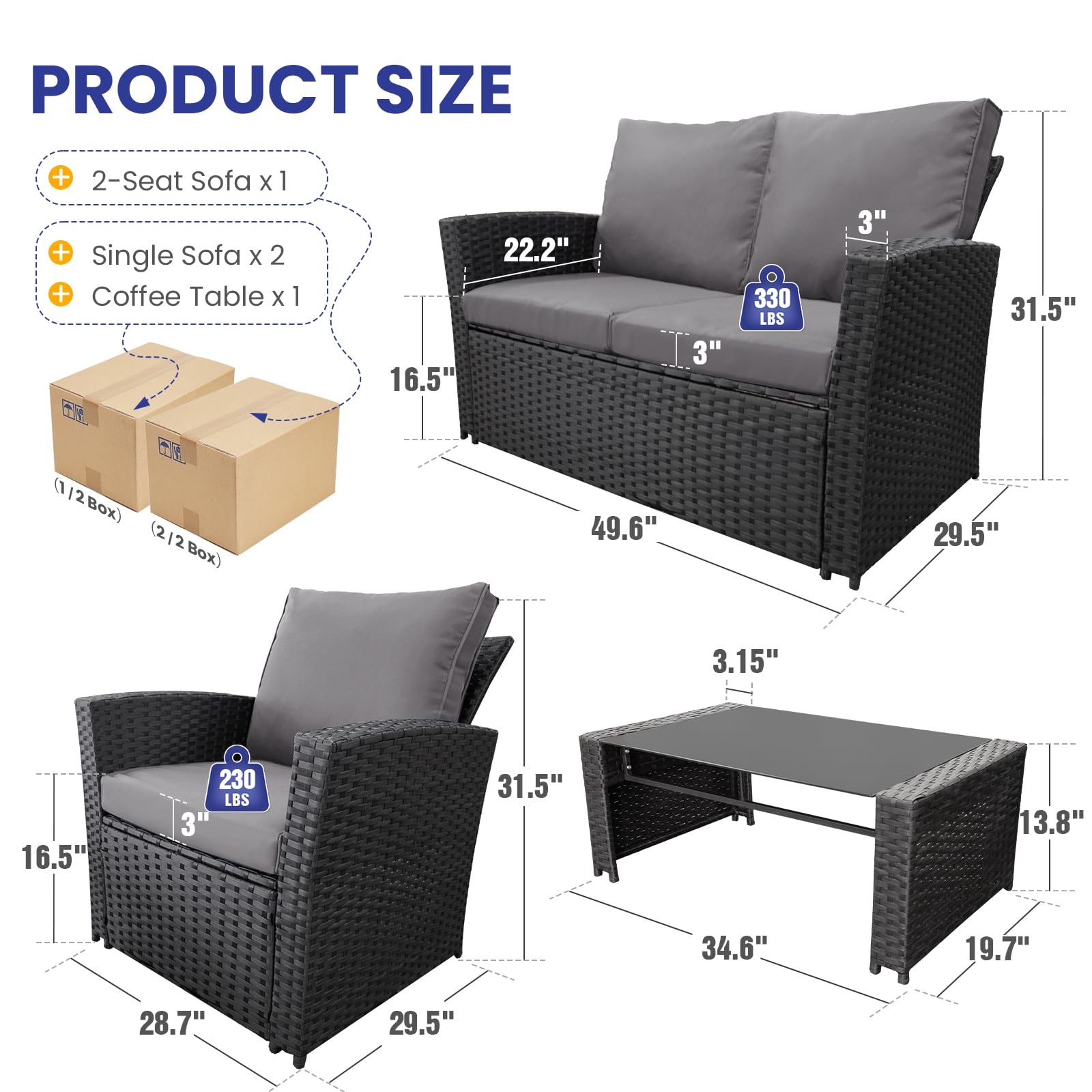 4 Piece Wicker Patio Furniture Set