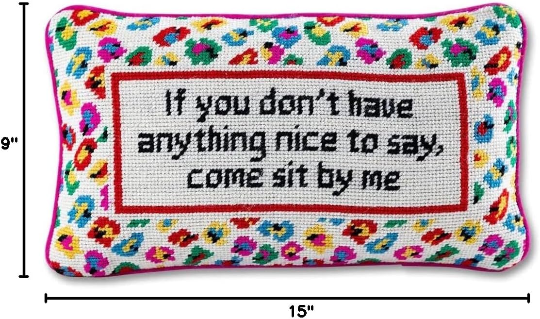 Needlepoint Decorative Throw Pillow - Come Sit by Me